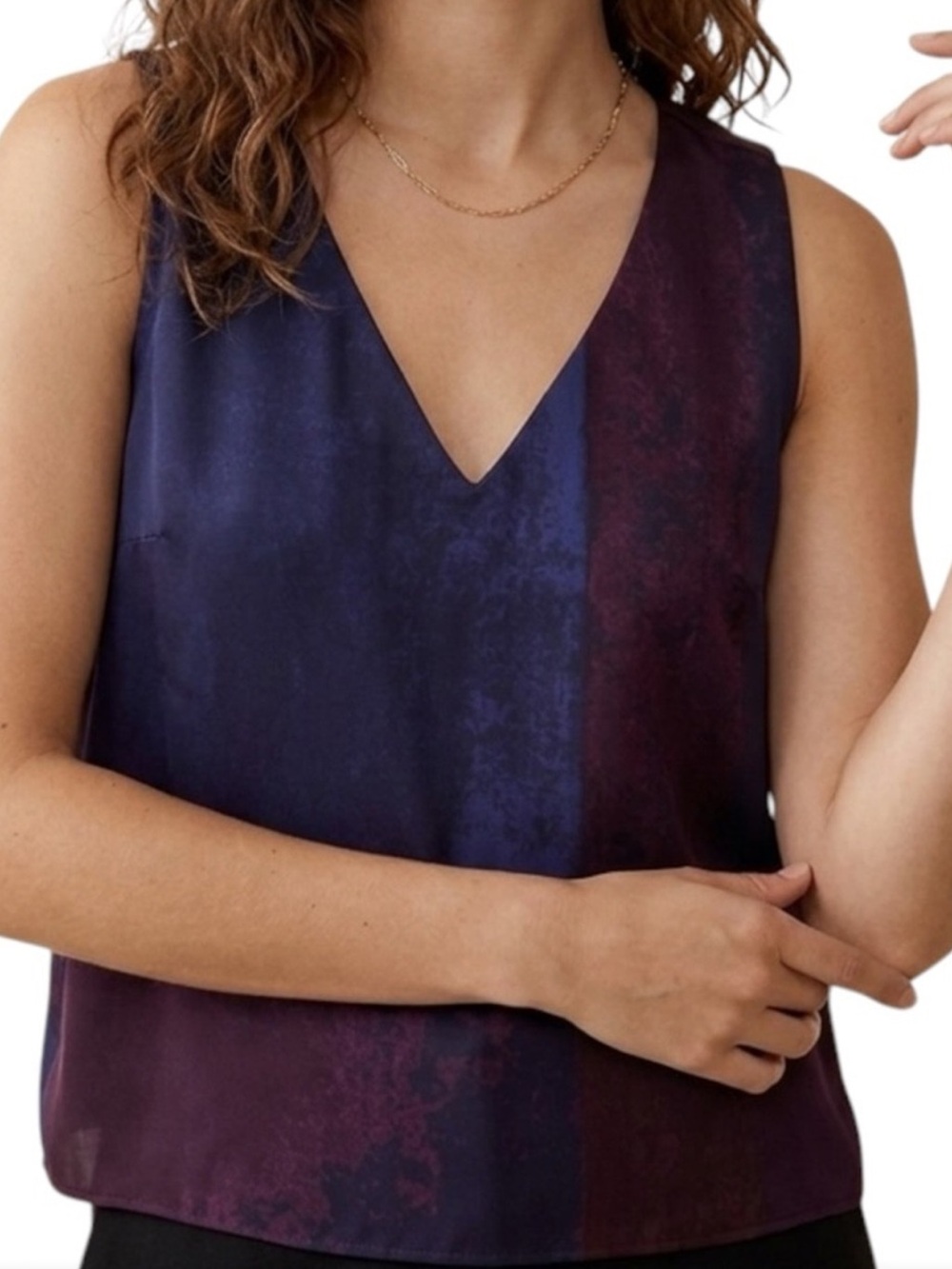 Babaton S Blouse Murphy Sleeveless V Neck Top Purple Blue Office Workwear Fall
